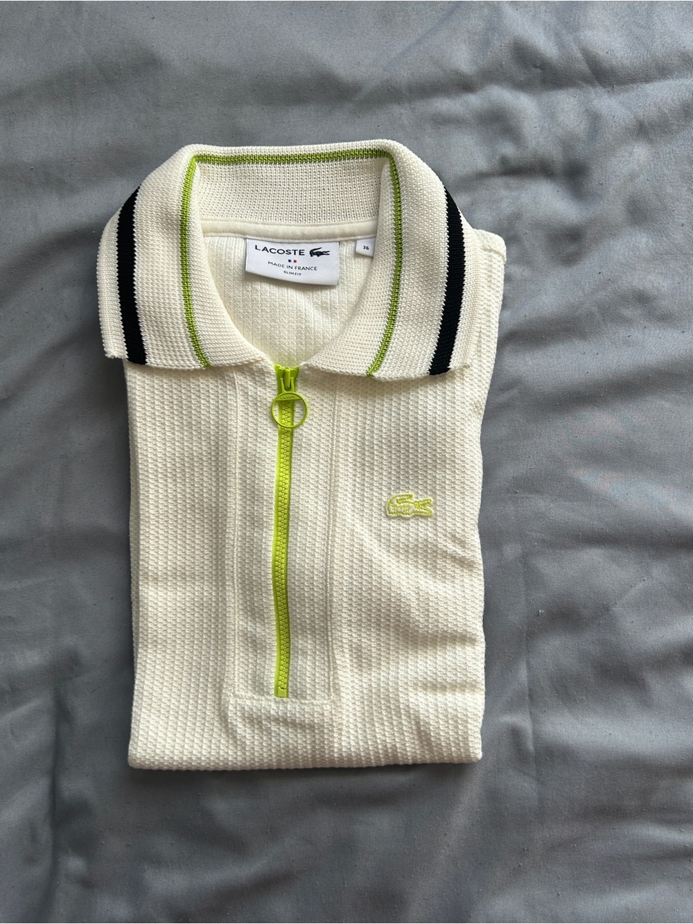 Lacoste Short Sleeve Quarter-Zip Textured Knit Top (Sz 36/ XS)